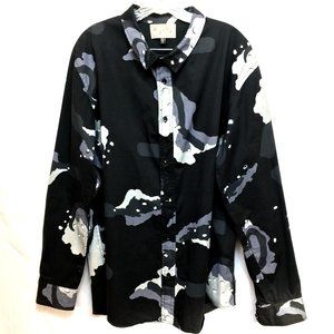 Rook Black Grey Camo Long Sleeve Button Down  Cotton Shirt Sz XL